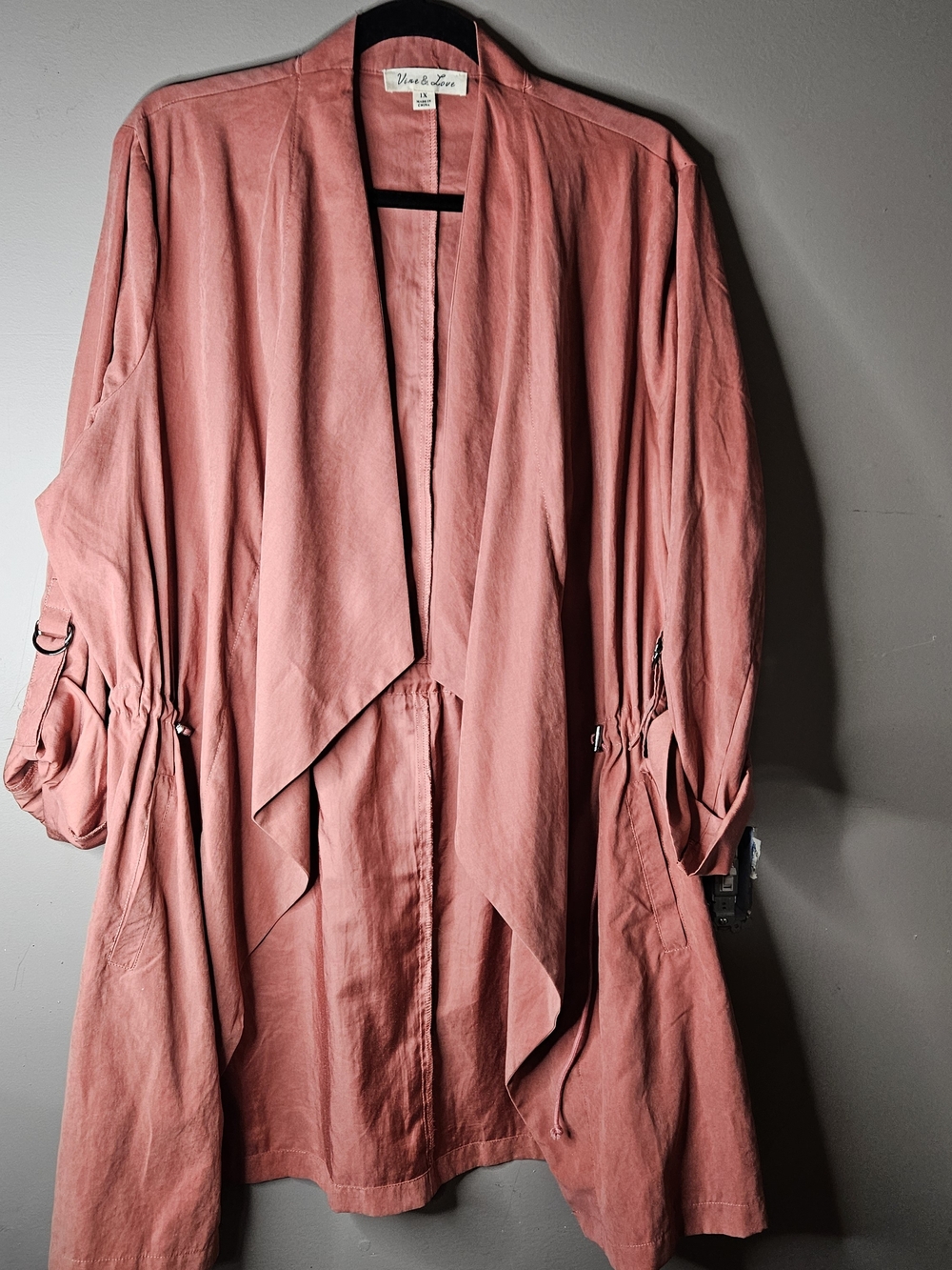 Vine & Love Dusty Rose Draped Open-Front Jacket Size 1X Ptp 25" Length 36"